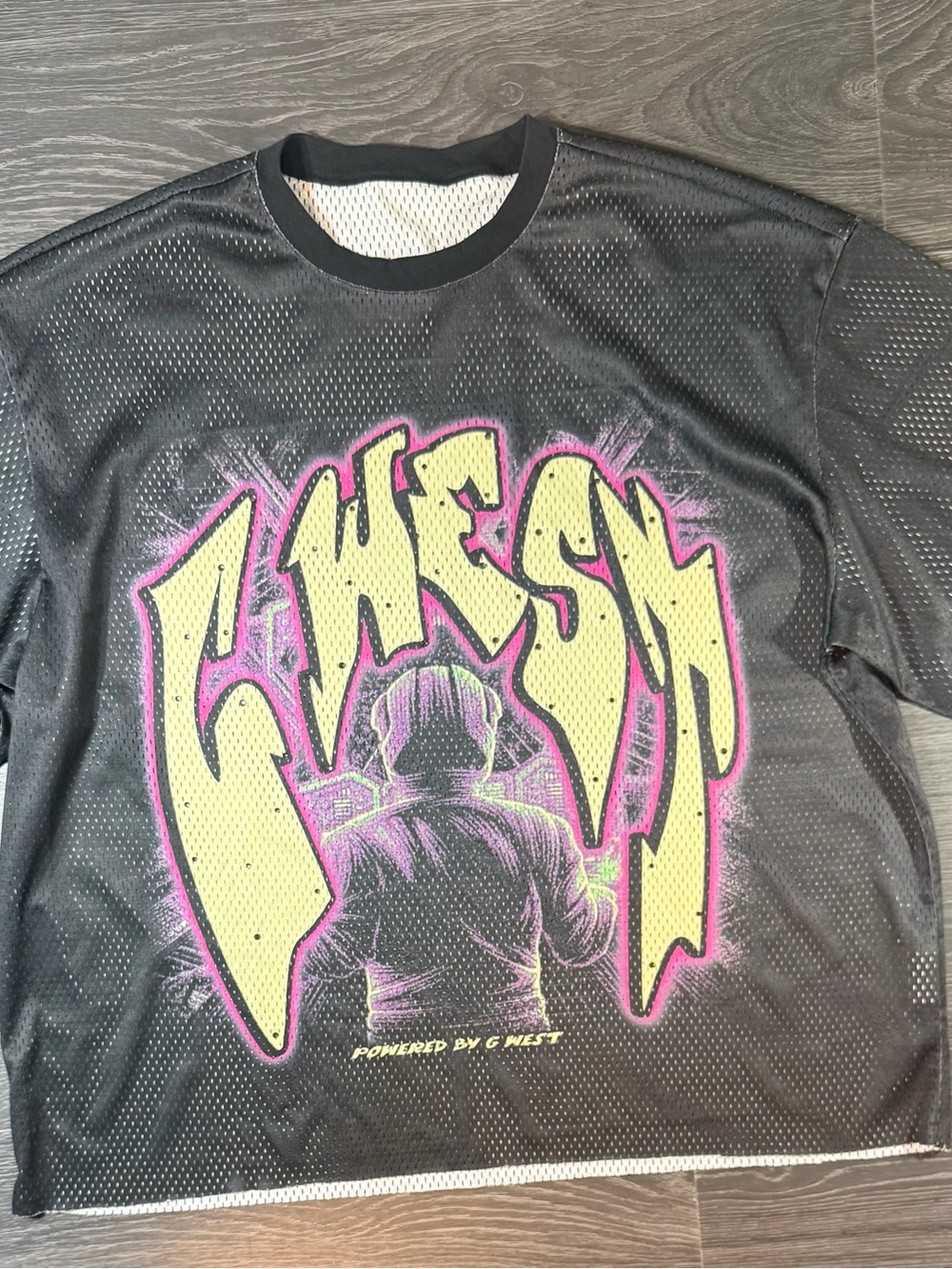 Black Mesh Short-Sleeve Graphic Tee - Neon Yellow & Pink